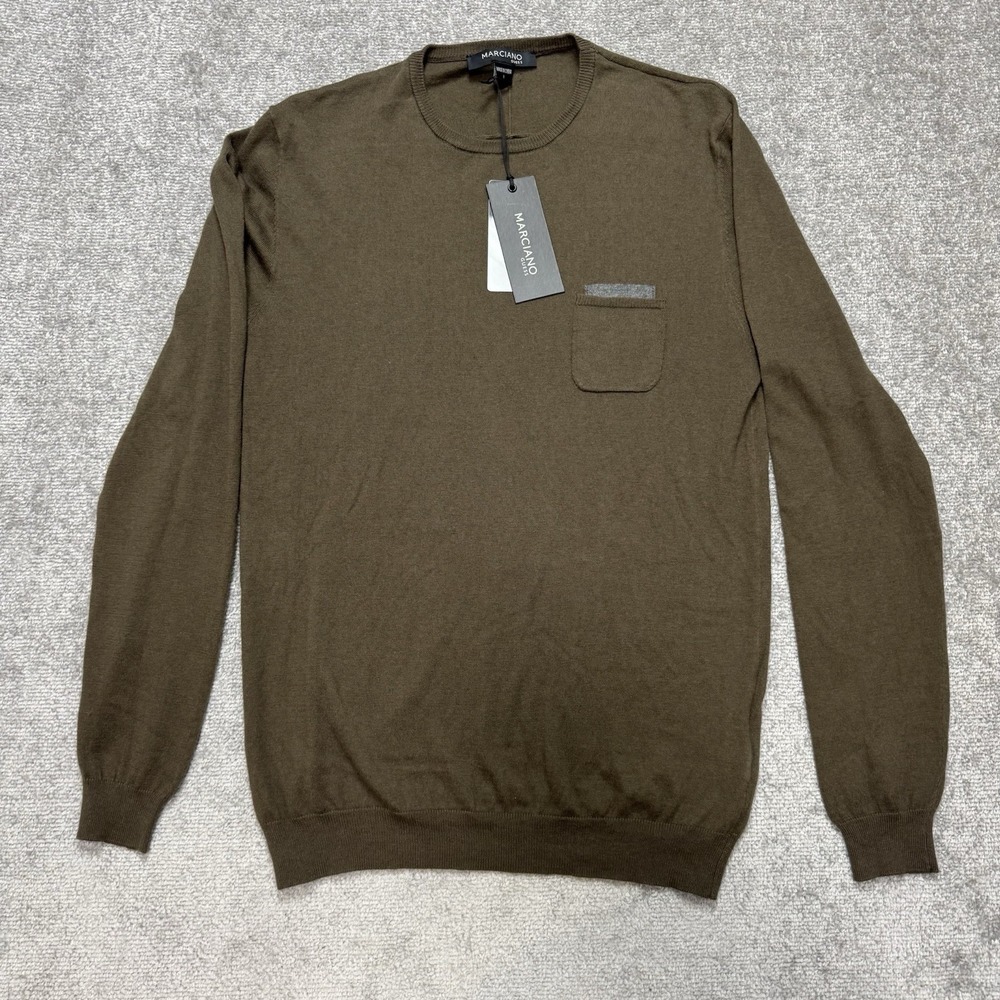 NWT Men's Medium Cashmere Silk Cotton Blend Sweater Crew Neck Brown Heather